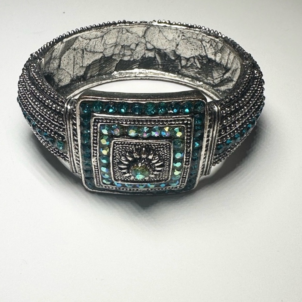 Vintage Teal Crystal Hinge Bracelet